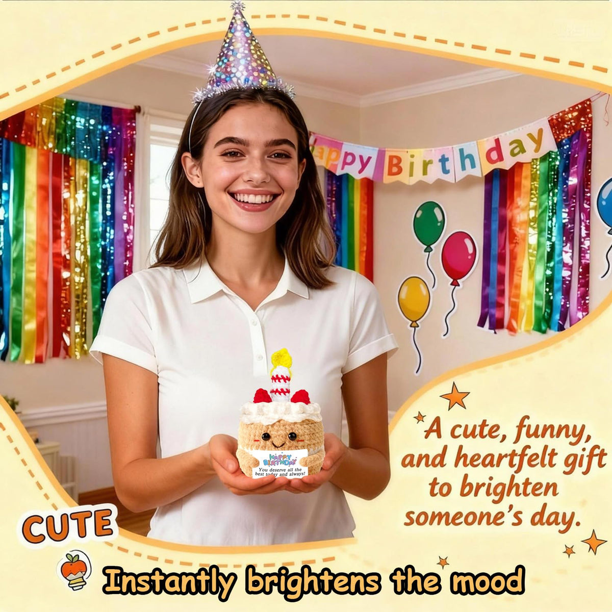 AicooFest Happy Birthday Crochet Cake – Unique Handmade Gift with Card for Women