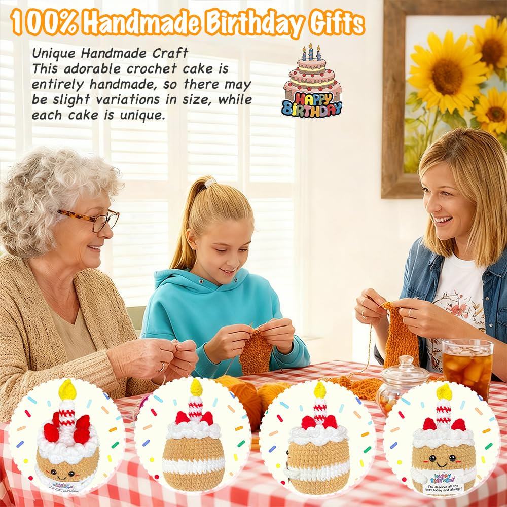 AicooFest Happy Birthday Crochet Cake – Unique Handmade Gift with Card for Women