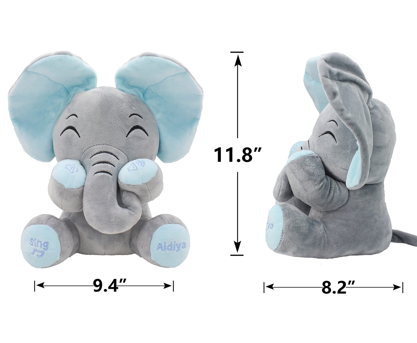 Aidiya Elephant Stuffed Animal – Interactive Talking Plush Toy, 11.8" Blue, Adjustable Volume