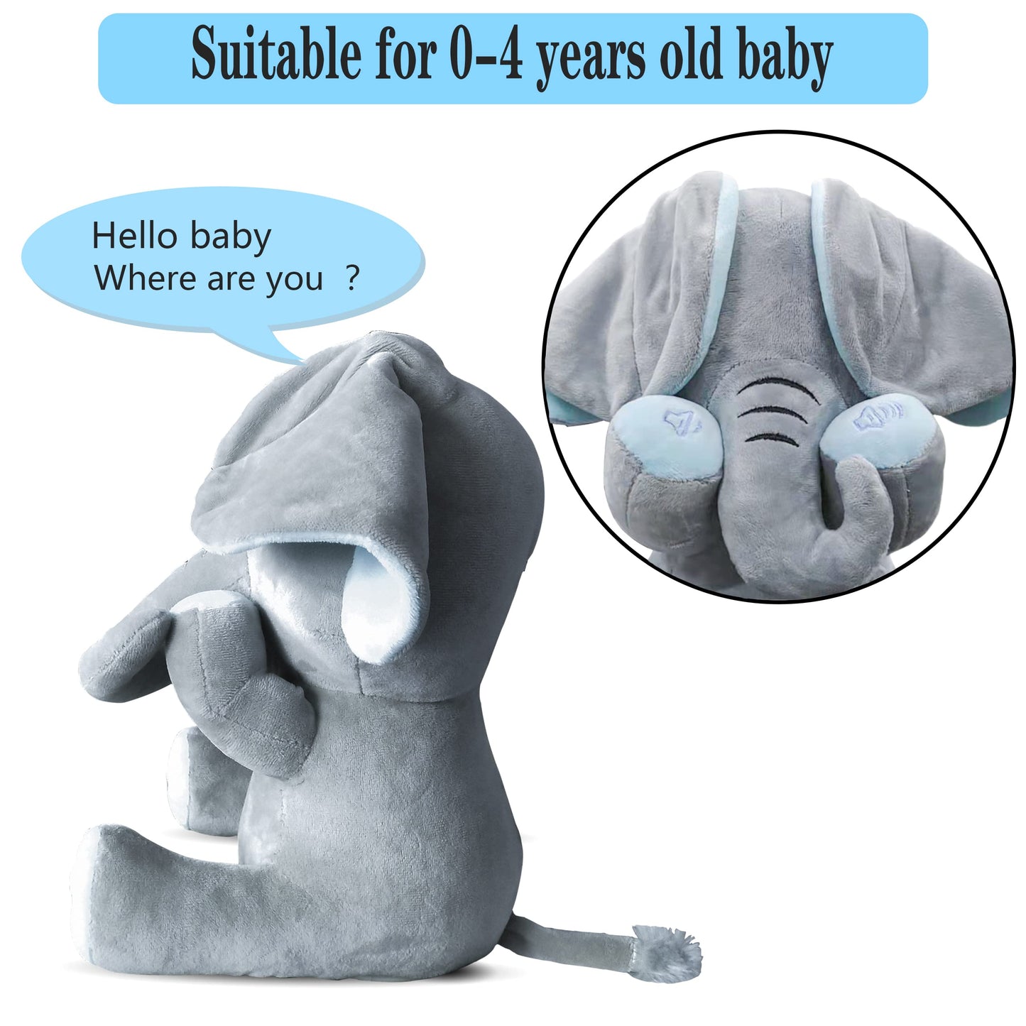 Aidiya Elephant Stuffed Animal – Interactive Talking Plush Toy, 11.8" Blue, Adjustable Volume