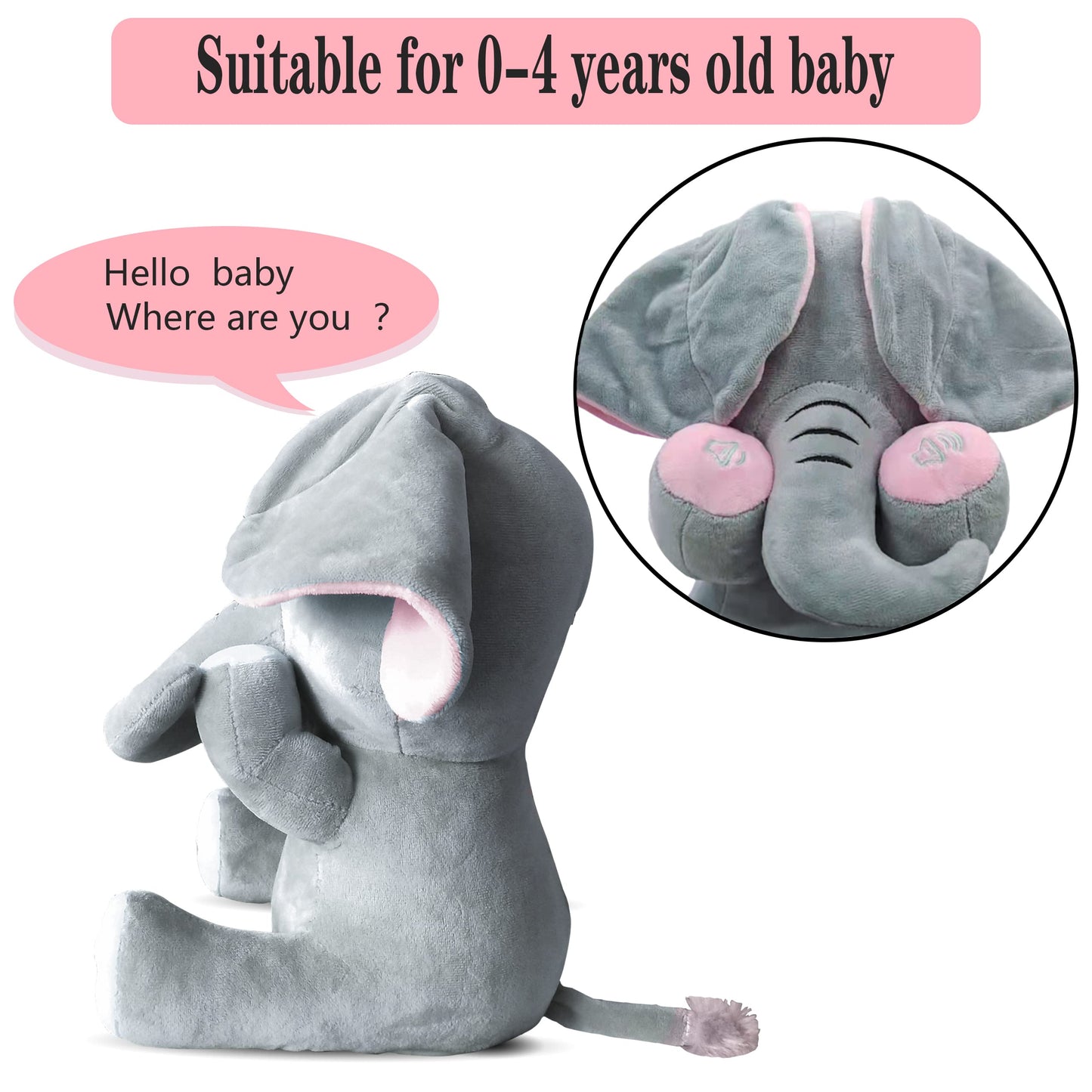 Aidiya Elephant Plush Toy – Interactive Singing Plush for Kids (11.8 in, Pink)