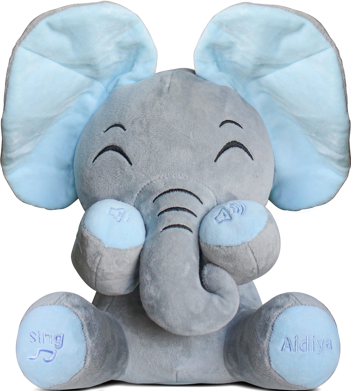 Aidiya Elephant Stuffed Animal – Interactive Talking Plush Toy, 11.8" Blue, Adjustable Volume