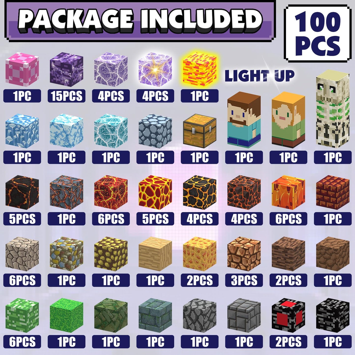 AIDYVOI Magnetic Blocks Building Toys Set - 100-Piece Light-Up STEM Blocks for Toddlers 3-8