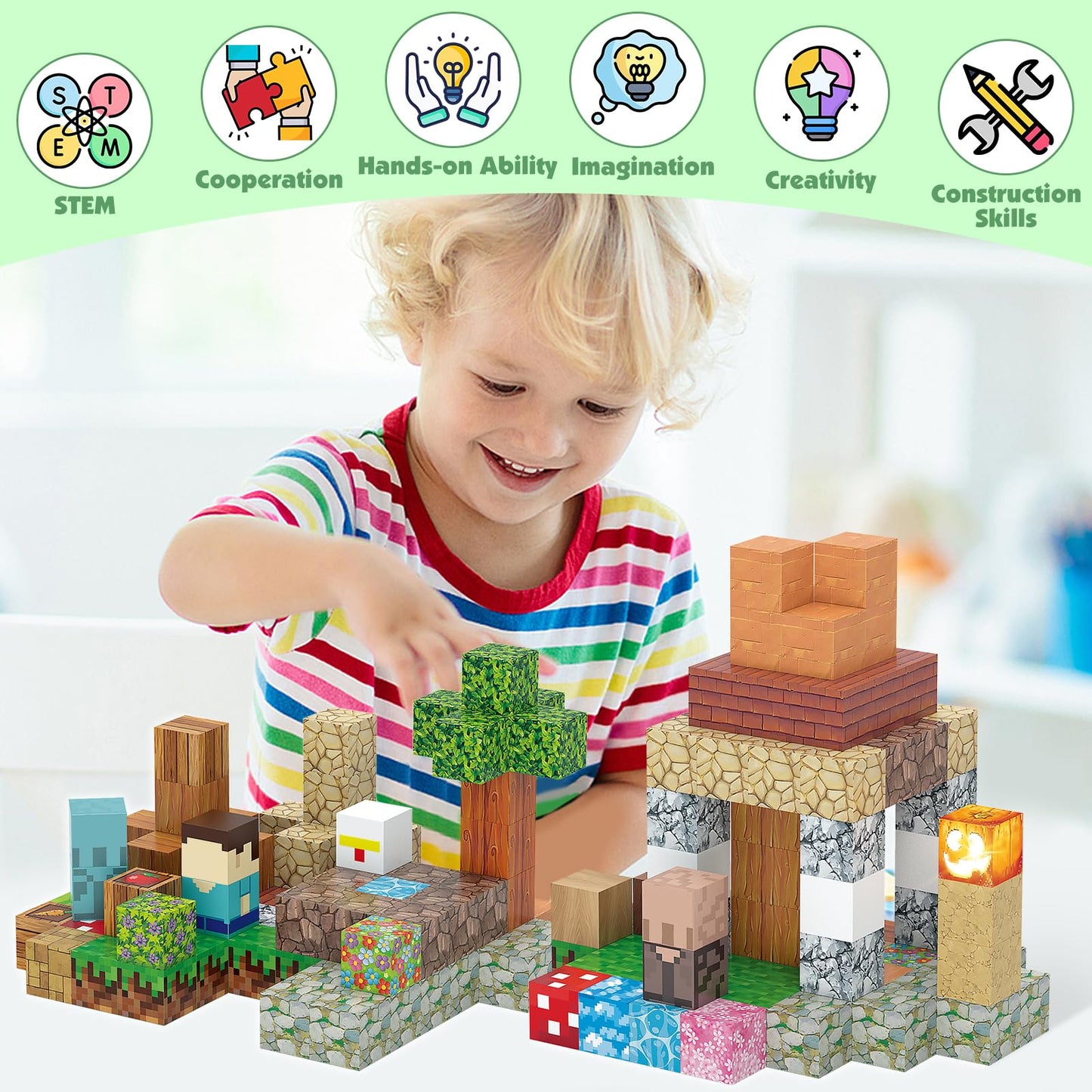 AIDYVOI Magnetic Blocks Toy Set for Kids 3+ | Light Up 120-Piece STEM Building Blocks