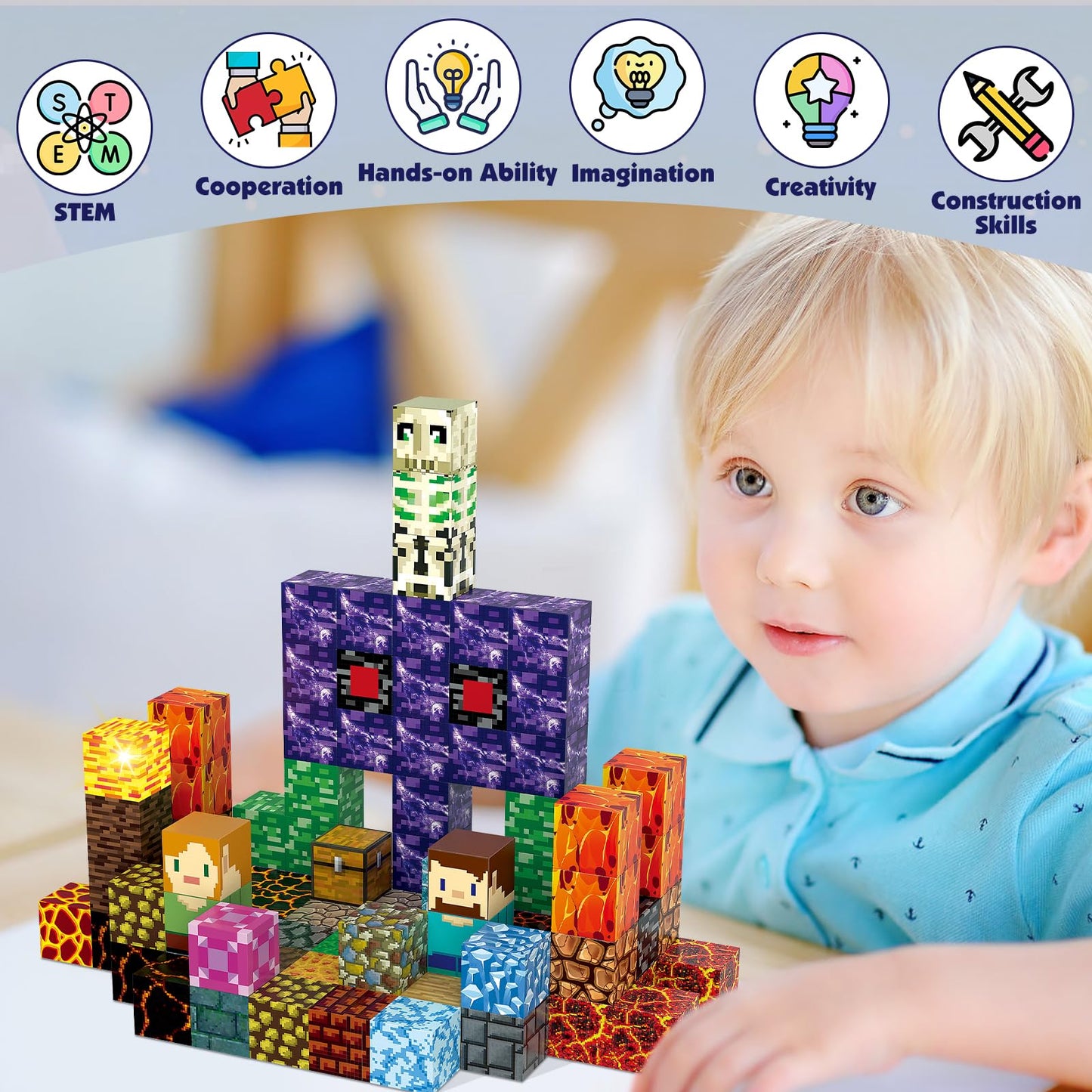 AIDYVOI Magnetic Blocks Building Toys Set - 100-Piece Light-Up STEM Blocks for Toddlers 3-8