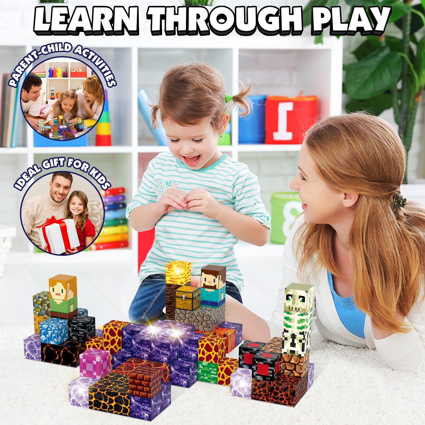 AIDYVOI Magnetic Blocks Building Toys Set - 100-Piece Light-Up STEM Blocks for Toddlers 3-8