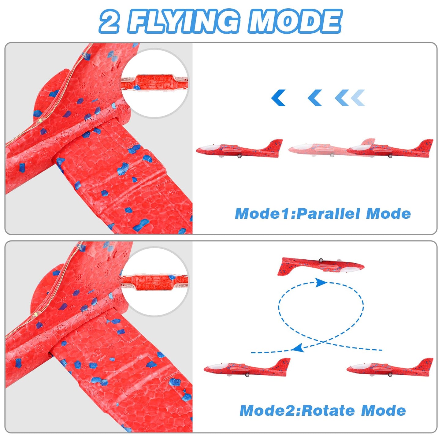 Aiencsai 3-Pack Airplane Launcher Toy – 12.6" LED Foam Gliders, 2 Flight Modes for Outdoor Kids