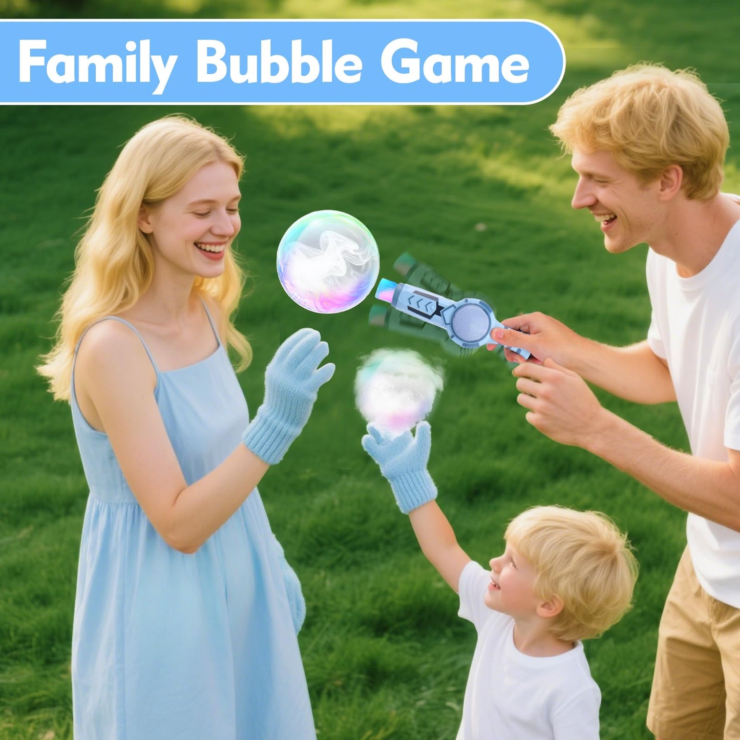 AIERSA Smoke Bubble Machine for Kids – Magic Bubble Wand with Gloves & Rainbow Lights