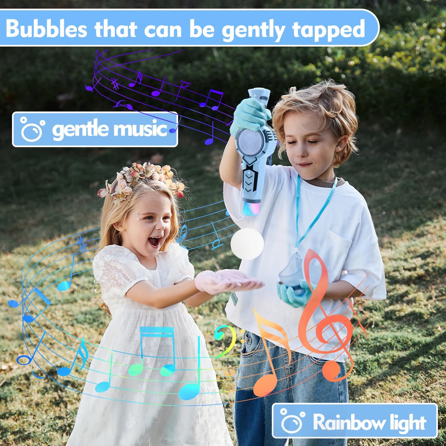 AIERSA Smoke Bubble Machine for Kids – Magic Bubble Wand with Gloves & Rainbow Lights