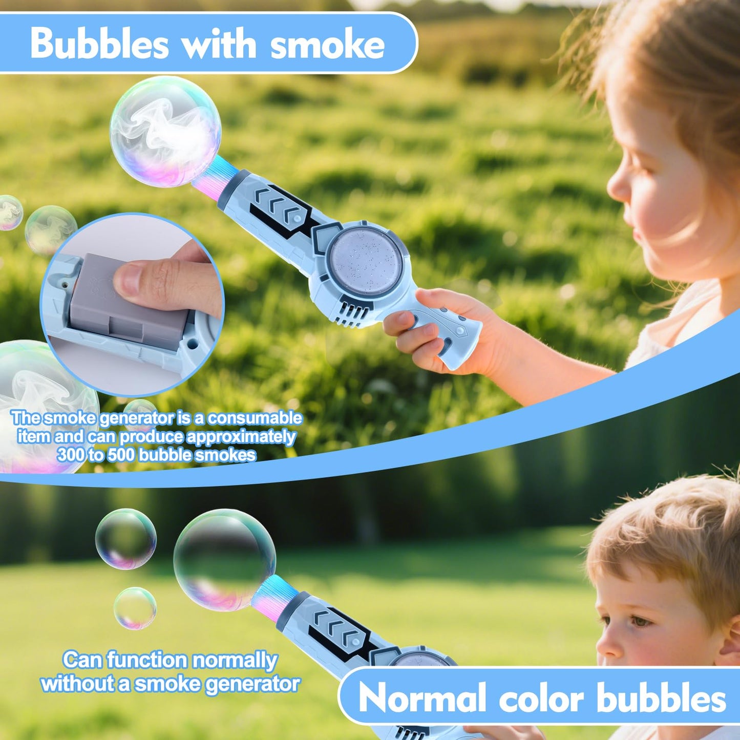 AIERSA Smoke Bubble Machine for Kids – Magic Bubble Wand with Gloves & Rainbow Lights