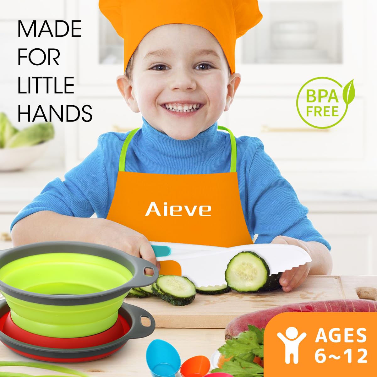 AIEVE Kids 28-Piece Cooking Set for Real Cooking | Safe, Durable Kitchen Tools for Ages 6–12