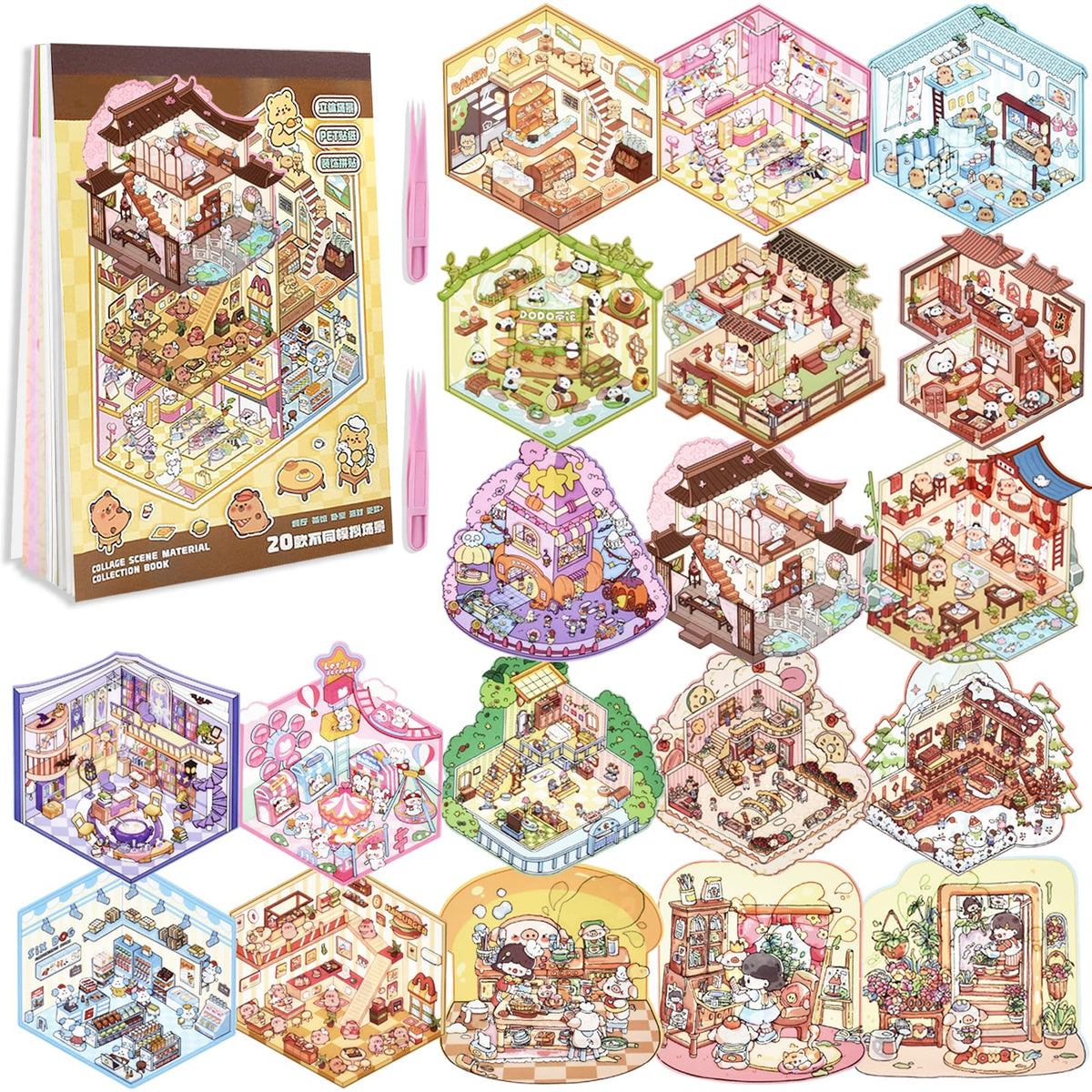 Aifong 20 Sets DIY 3D Sticker Scene Book – Create Your Own 3D House Scenes