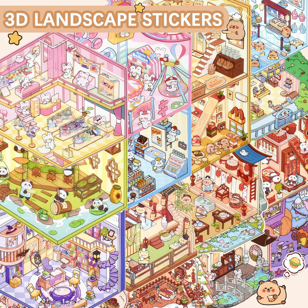 Aifong 20 Sets DIY 3D Sticker Scene Book – Create Your Own 3D House Scenes