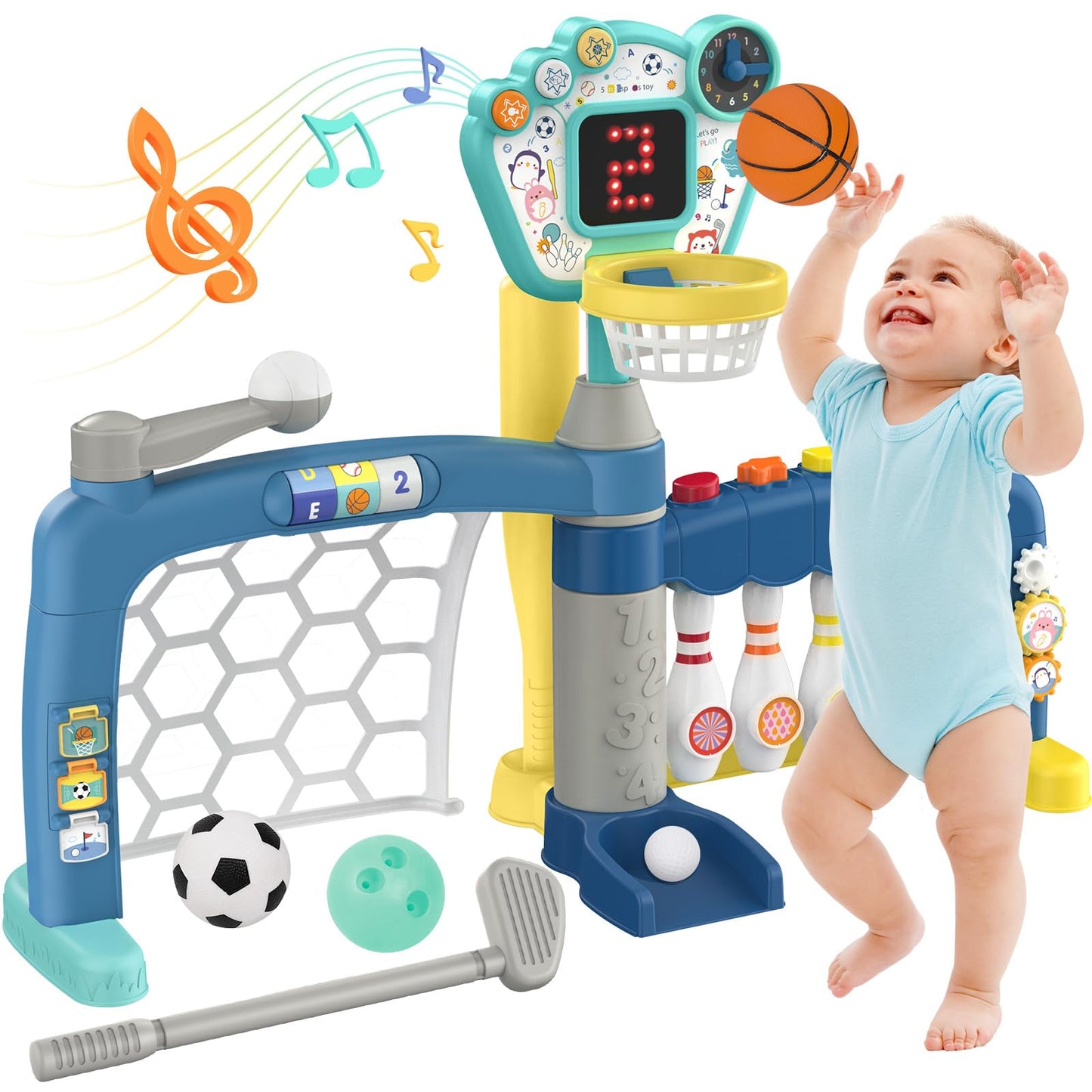 AIGIMU 5-in-1 Toddler Sports Toys | Adjustable 1-3 Year Old Activity Center