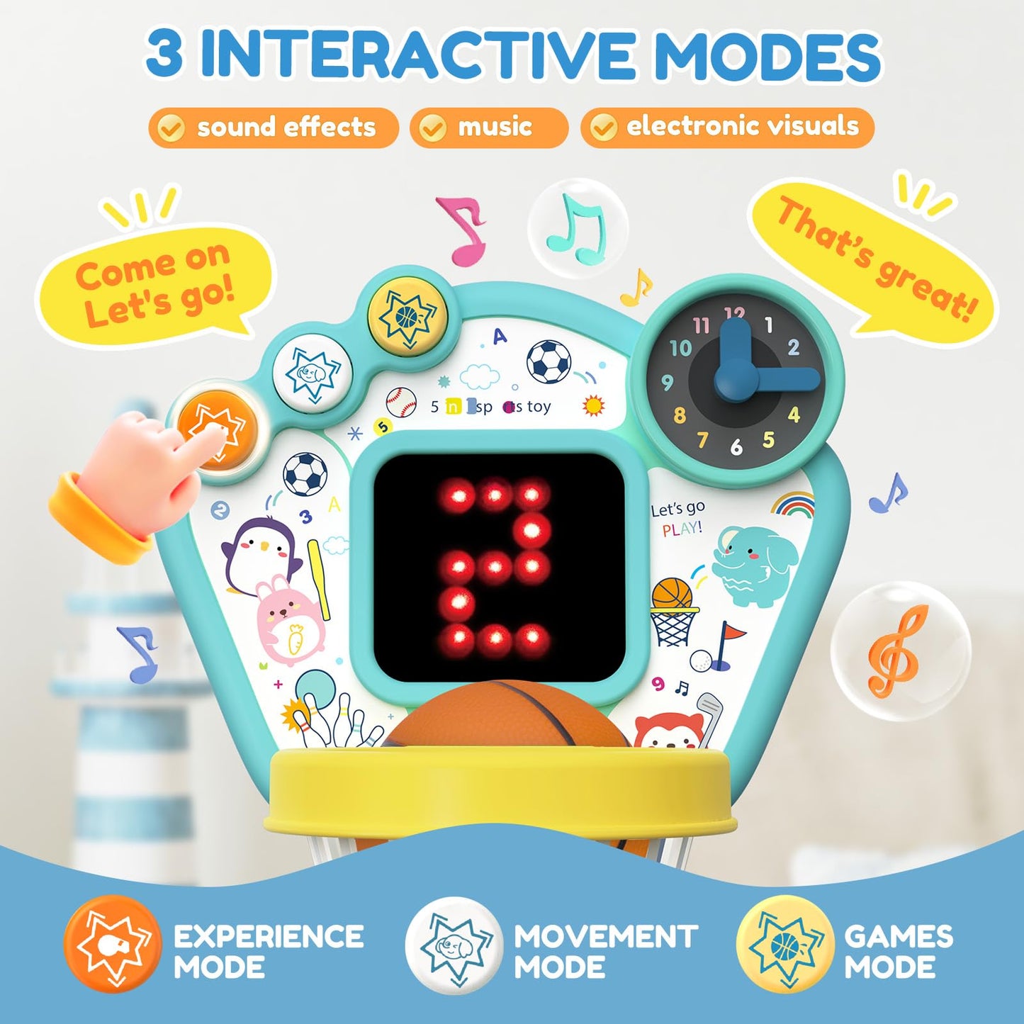 AIGIMU 5-in-1 Toddler Sports Toys | Adjustable 1-3 Year Old Activity Center