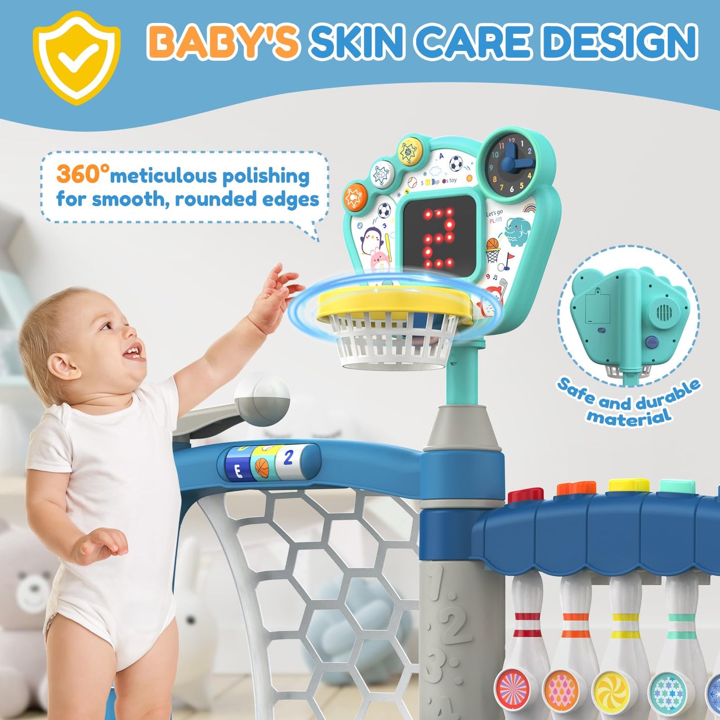 AIGIMU 5-in-1 Toddler Sports Toys | Adjustable 1-3 Year Old Activity Center