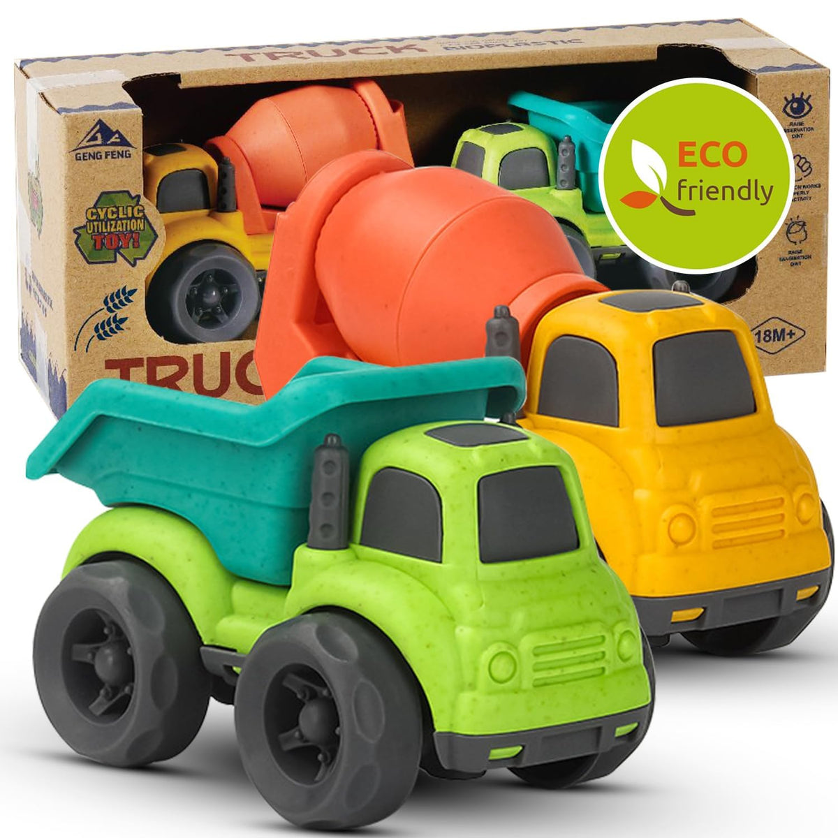 Aigitoy Toddler Truck Set — BPA-Free, Recycled Plastic, 1-3 Years, Dishwasher Safe