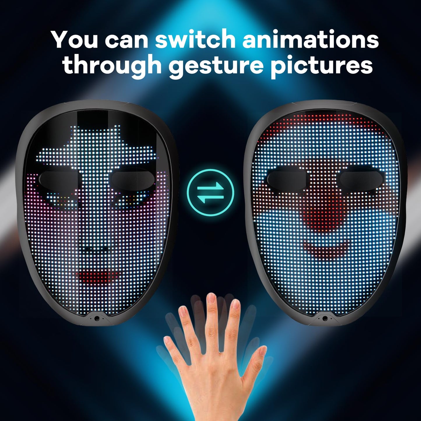 AIGLUN LED Face Transforming Mask — Gesture Control for Cosplay & Parties