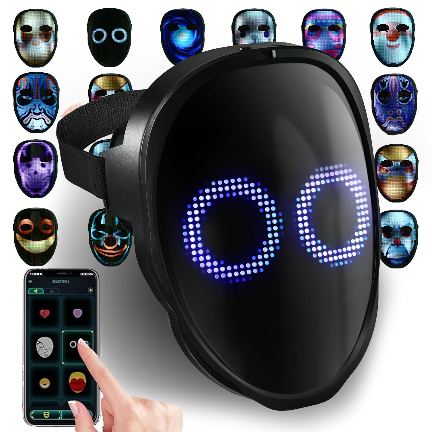 AIGLUN LED Face Transforming Mask — Gesture Control for Cosplay & Parties