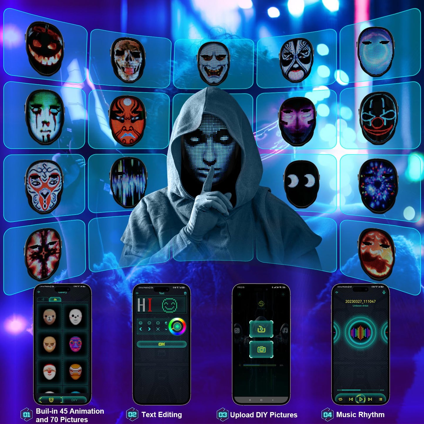 AIGLUN LED Face Transforming Mask — Gesture Control for Cosplay & Parties