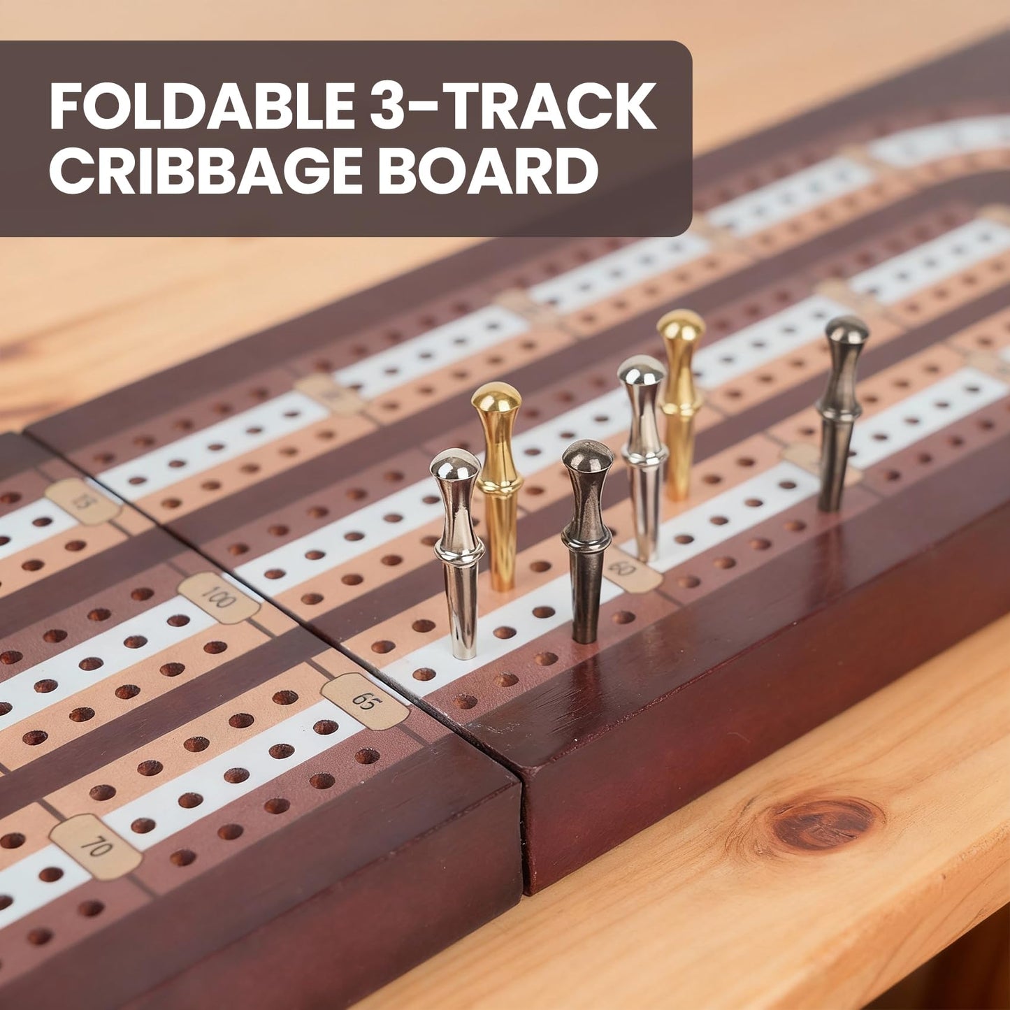 Aigomc Cribbage Board Game Set – 3-Track Foldable Travel Board with Magnetic Lock & Built-in Storage