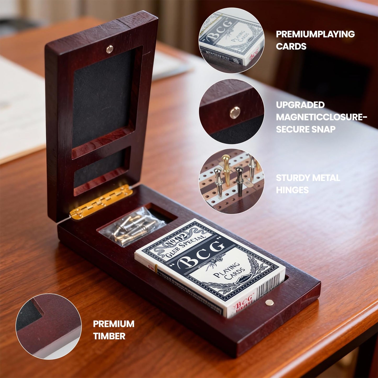 Aigomc Cribbage Board Game Set – 3-Track Foldable Travel Board with Magnetic Lock & Built-in Storage