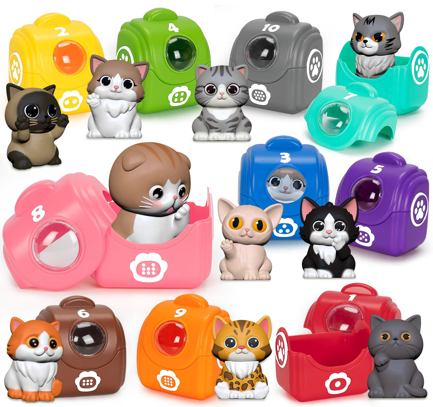 Aigybobo Learning Toys for Toddlers 1-3 | 20-Piece Cat Puppet Kit for Counting & Sorting