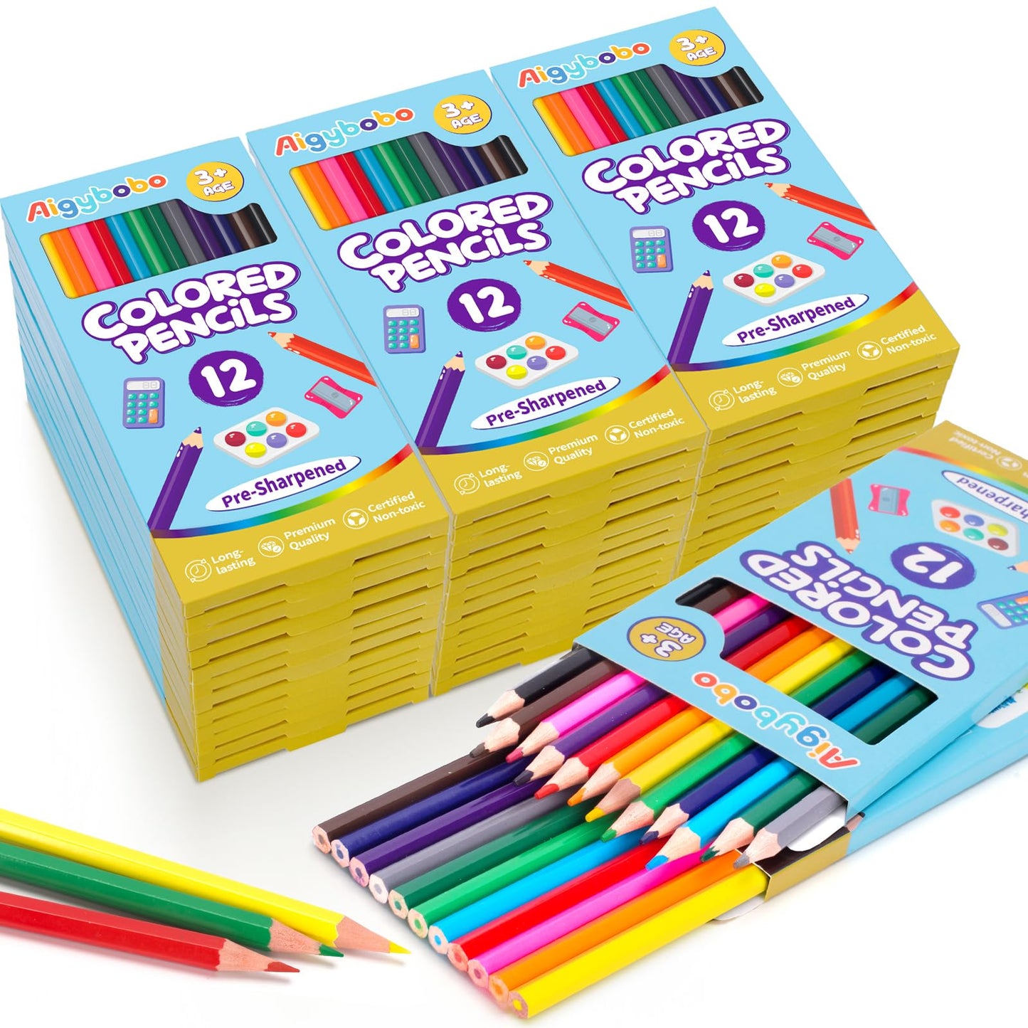 Aigybobo 432-Count Colored Pencils Bulk - 36 Packs, Pre-Sharpened, Non-Toxic Classroom Supplies