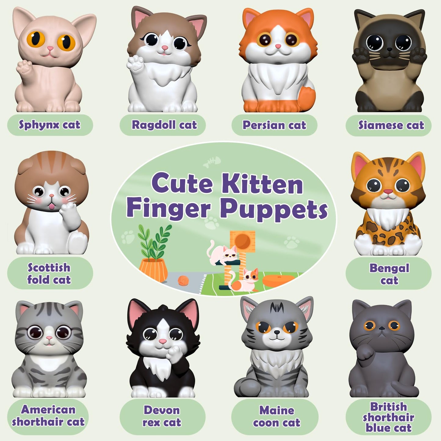 Aigybobo Learning Toys for Toddlers 1-3 | 20-Piece Cat Puppet Kit for Counting & Sorting