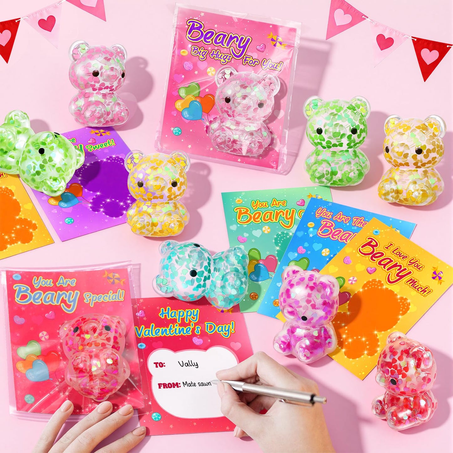 Aigybobo 24-Pack Valentines Cards with Glitter Bears – Classroom Gift Exchange & Party Favors