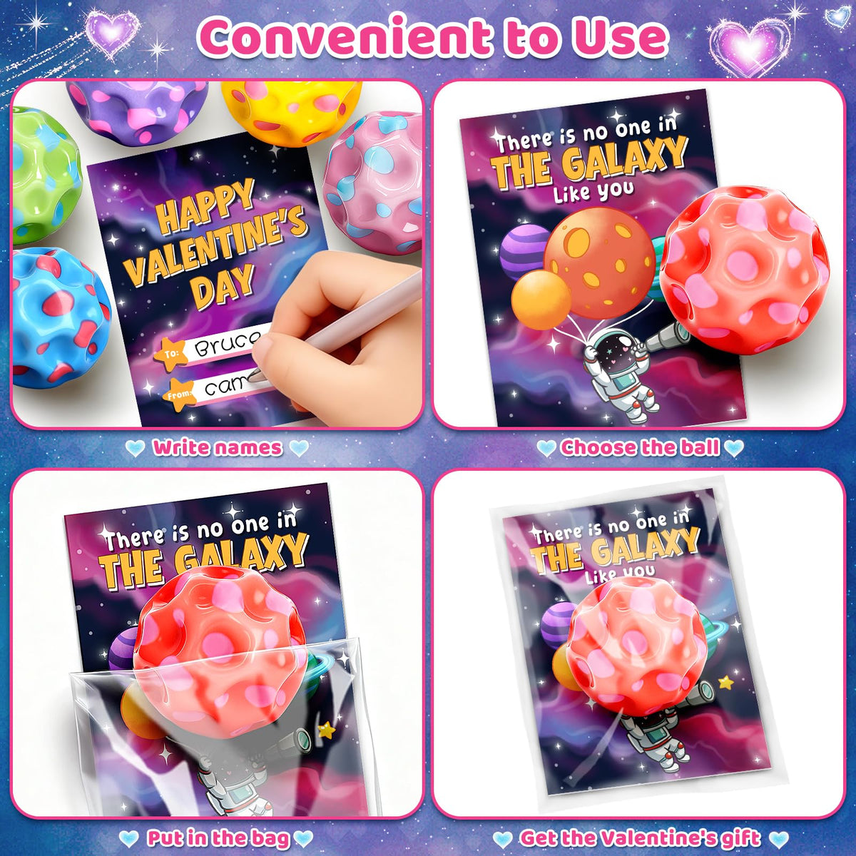 Aigybobo 30-Pack Valentines Day Cards & Moon Bouncy Balls for Kids – Classroom Party Favors