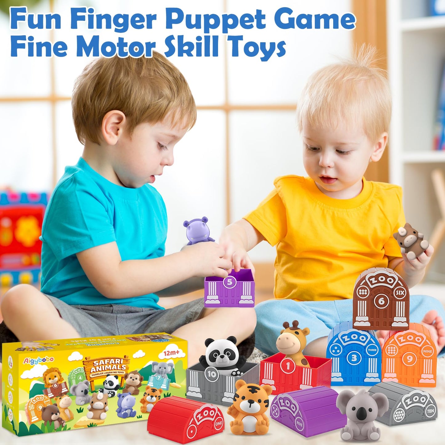 Aigybobo Safari Learning Toys for Toddlers 12–18 Months – 20-Piece Finger Puppet Set for Counting, Matching & Sorting