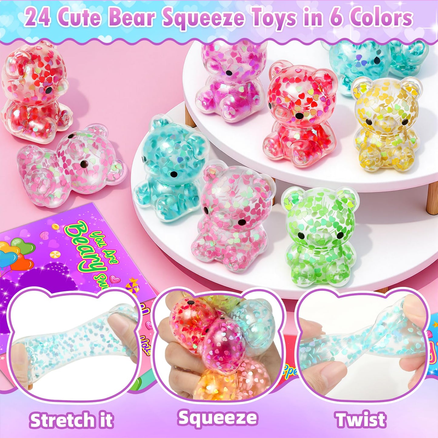 Aigybobo 24-Pack Valentines Cards with Glitter Bears – Classroom Gift Exchange & Party Favors