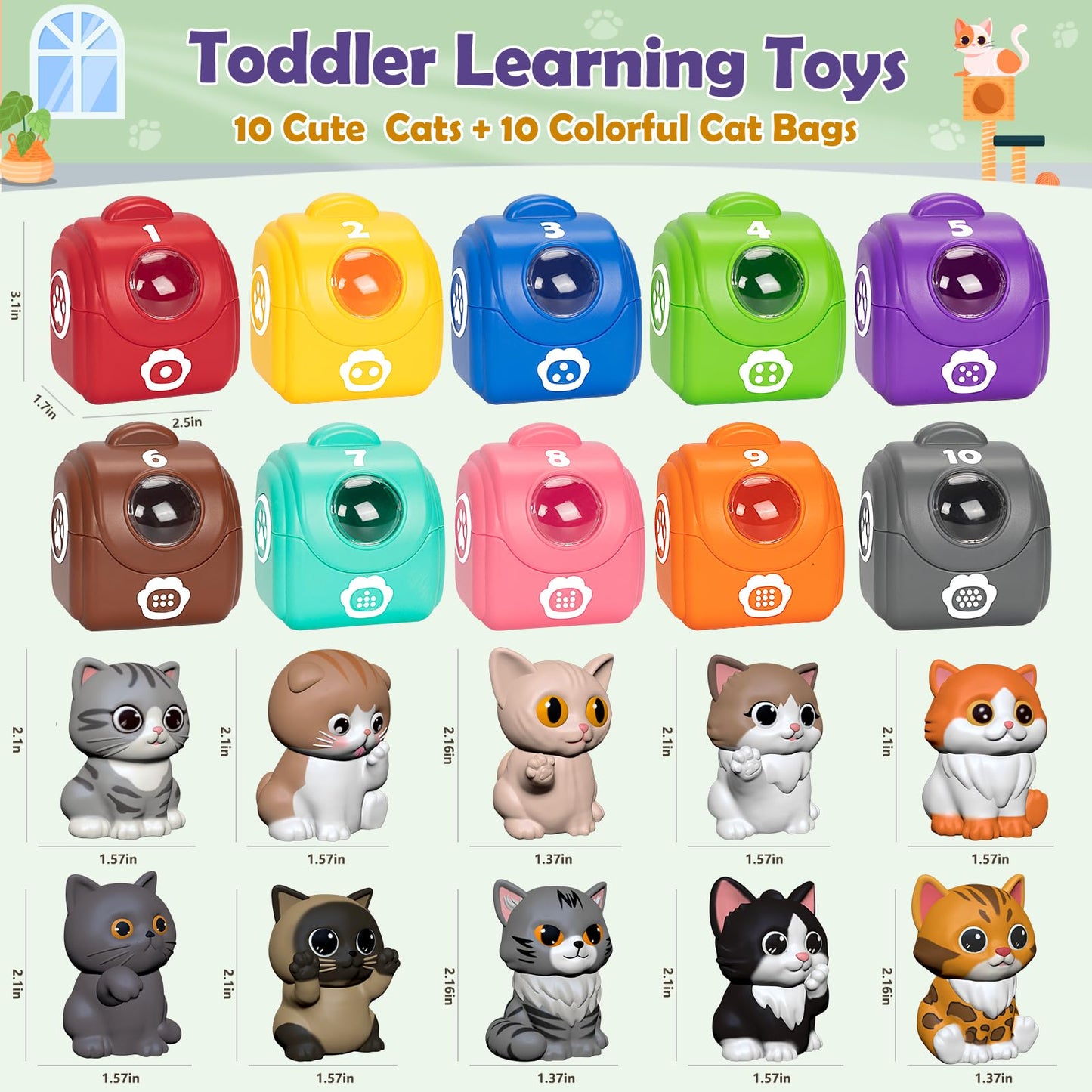 Aigybobo Learning Toys for Toddlers 1-3 | 20-Piece Cat Puppet Kit for Counting & Sorting