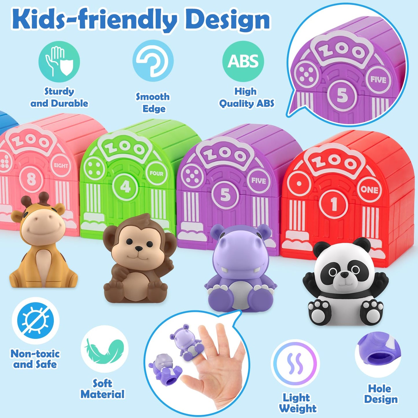 Aigybobo Safari Learning Toys for Toddlers 12–18 Months – 20-Piece Finger Puppet Set for Counting, Matching & Sorting