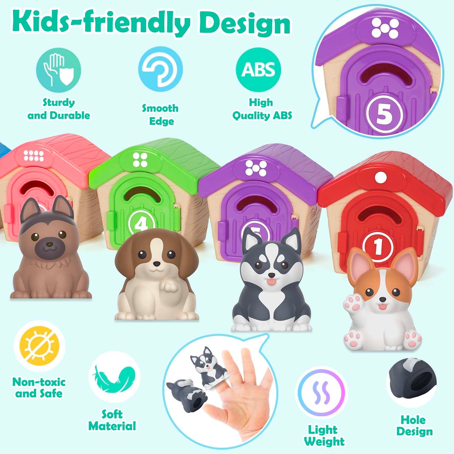 Aigybobo Learning Toys for Toddlers — Puppy Finger Puppets, Montessori Counting & Sorting (12–18 Months)