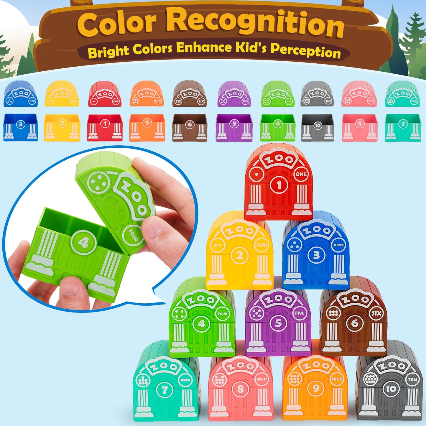 Aigybobo Safari Learning Toys for Toddlers 12–18 Months – 20-Piece Finger Puppet Set for Counting, Matching & Sorting