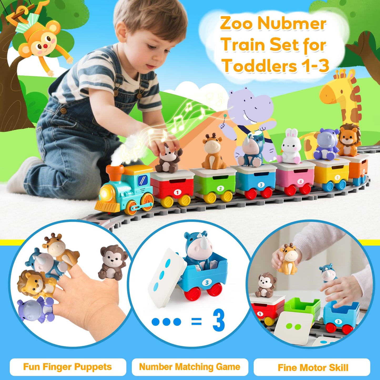 Aigybobo Toddler Train Set – Electric Zoo Animals with Music, Lights & Steam