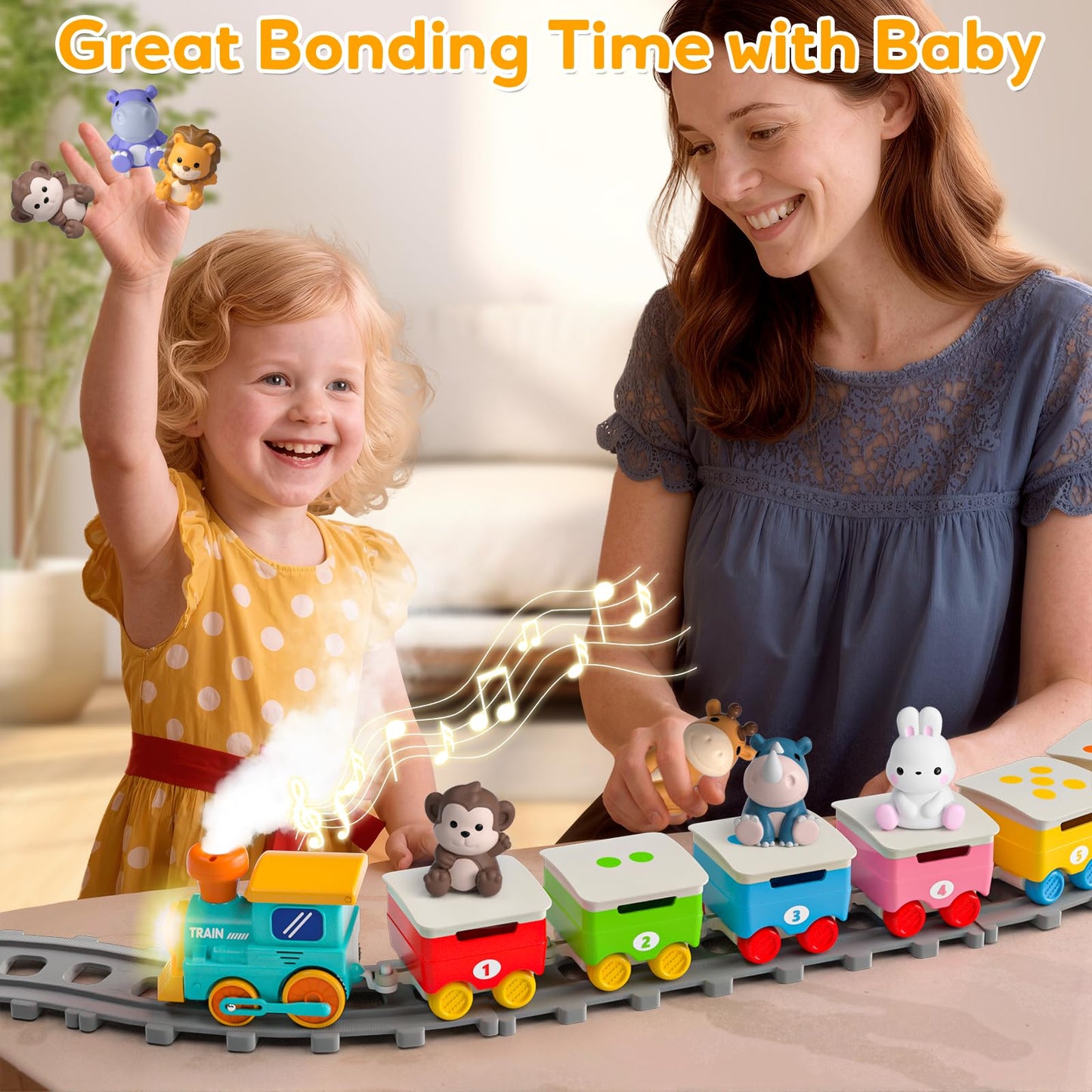 Aigybobo Toddler Train Set – Electric Zoo Animals with Music, Lights & Steam