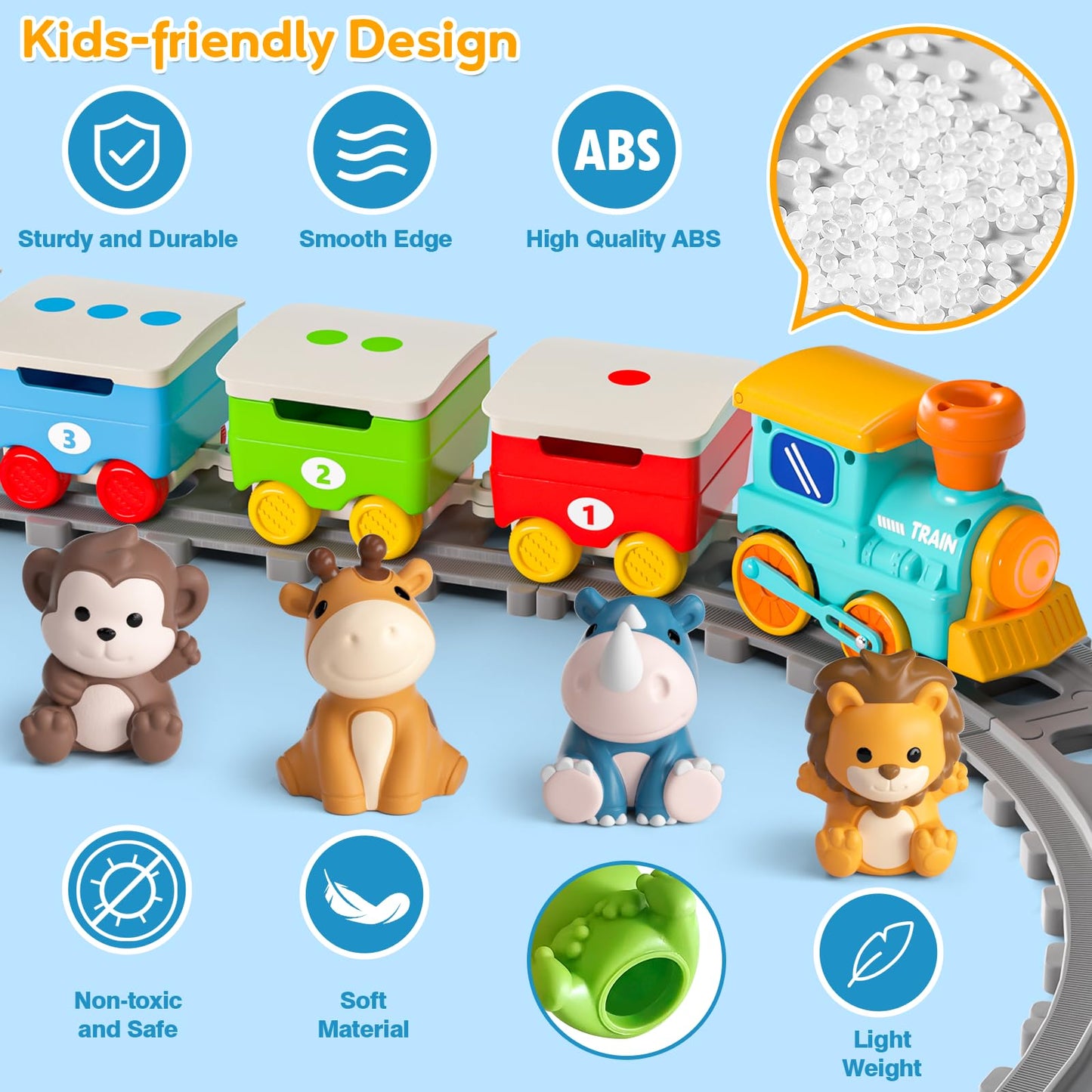 Aigybobo Toddler Train Set – Electric Zoo Animals with Music, Lights & Steam