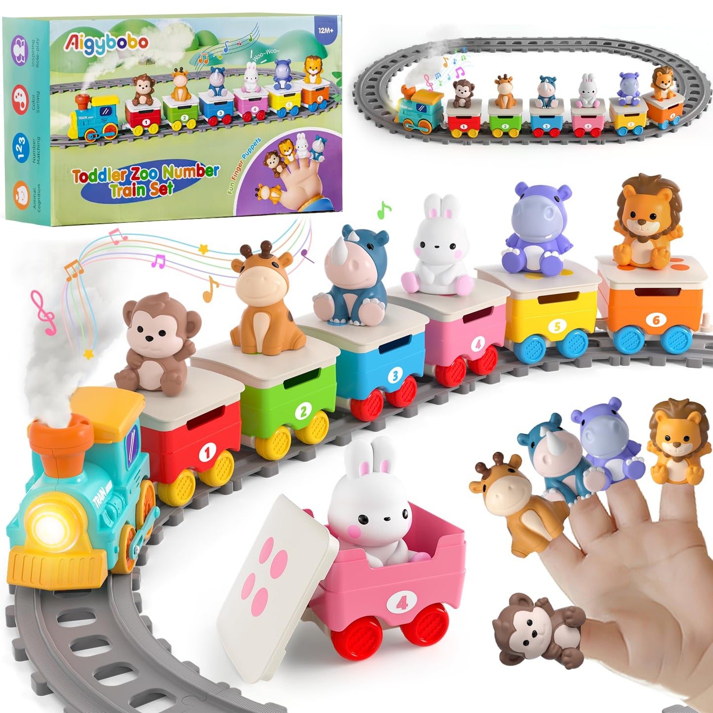 Aigybobo Toddler Train Set – Electric Zoo Animals with Music, Lights & Steam