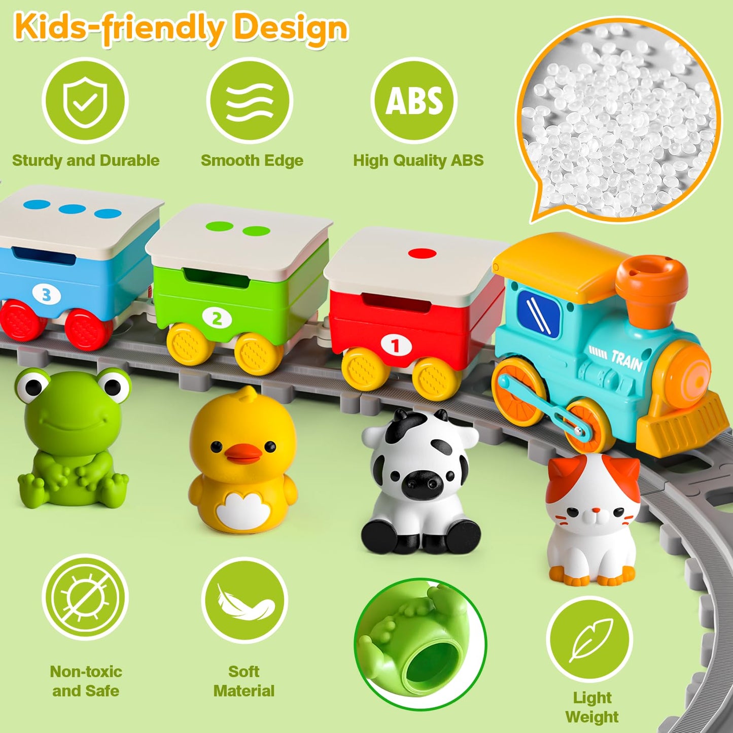 Aigybobo Electric Farm Train Set for Toddlers 18M+ – Music, Lights & Steam with Montessori Learning