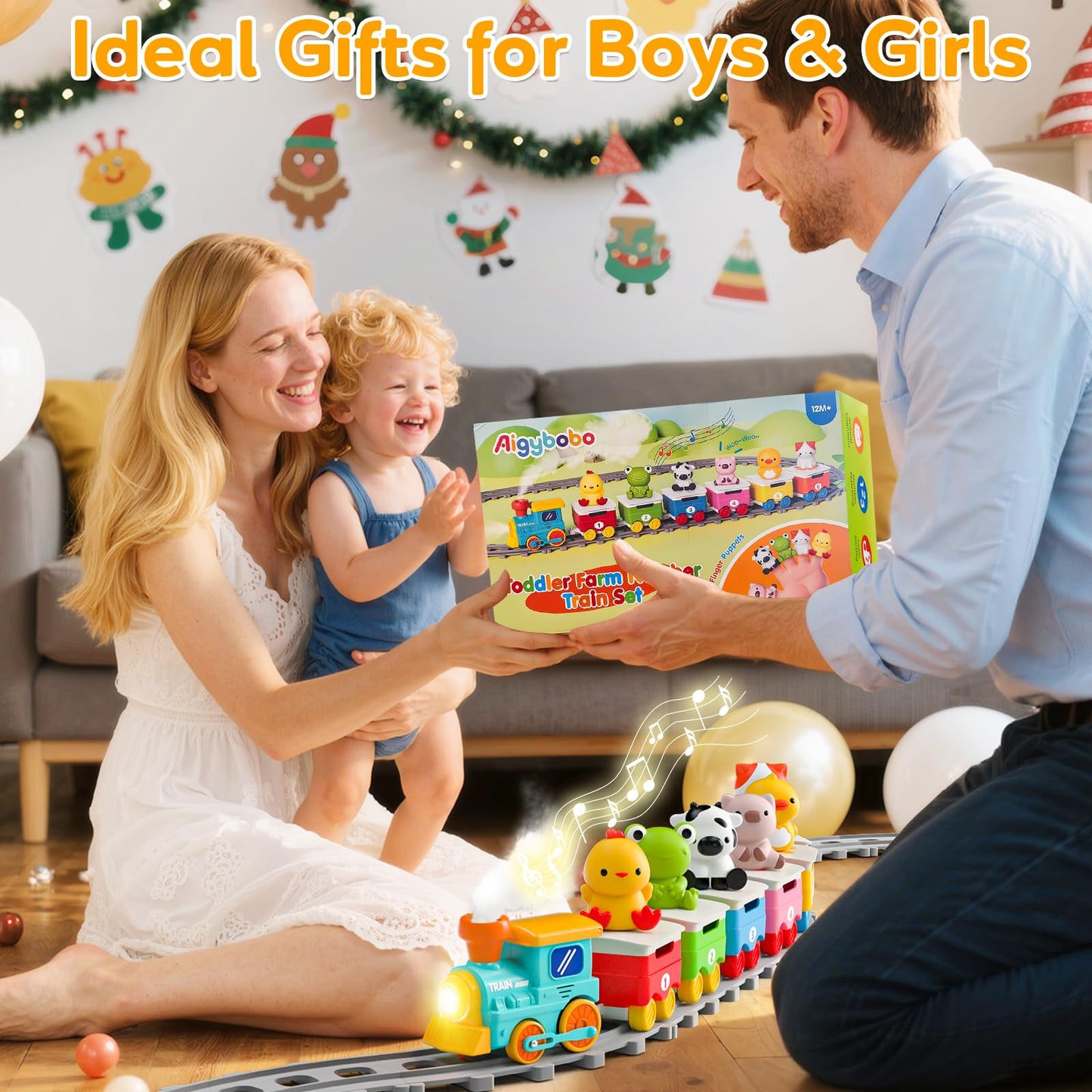 Aigybobo Electric Farm Train Set for Toddlers 18M+ – Music, Lights & Steam with Montessori Learning