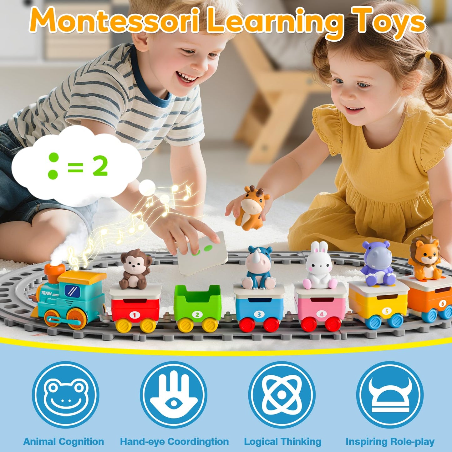 Aigybobo Toddler Train Set – Electric Zoo Animals with Music, Lights & Steam