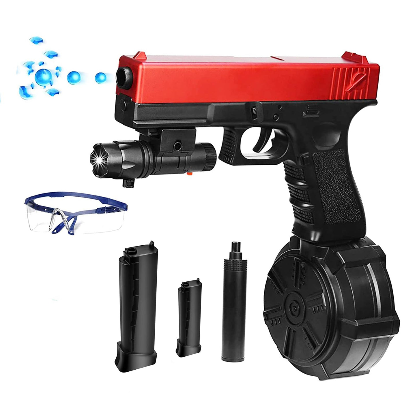 AIHEKSL Gel Ball Blaster with Goggles – Auto Fire, Drum Hopper, 65 Ft Range (Ages 14+)