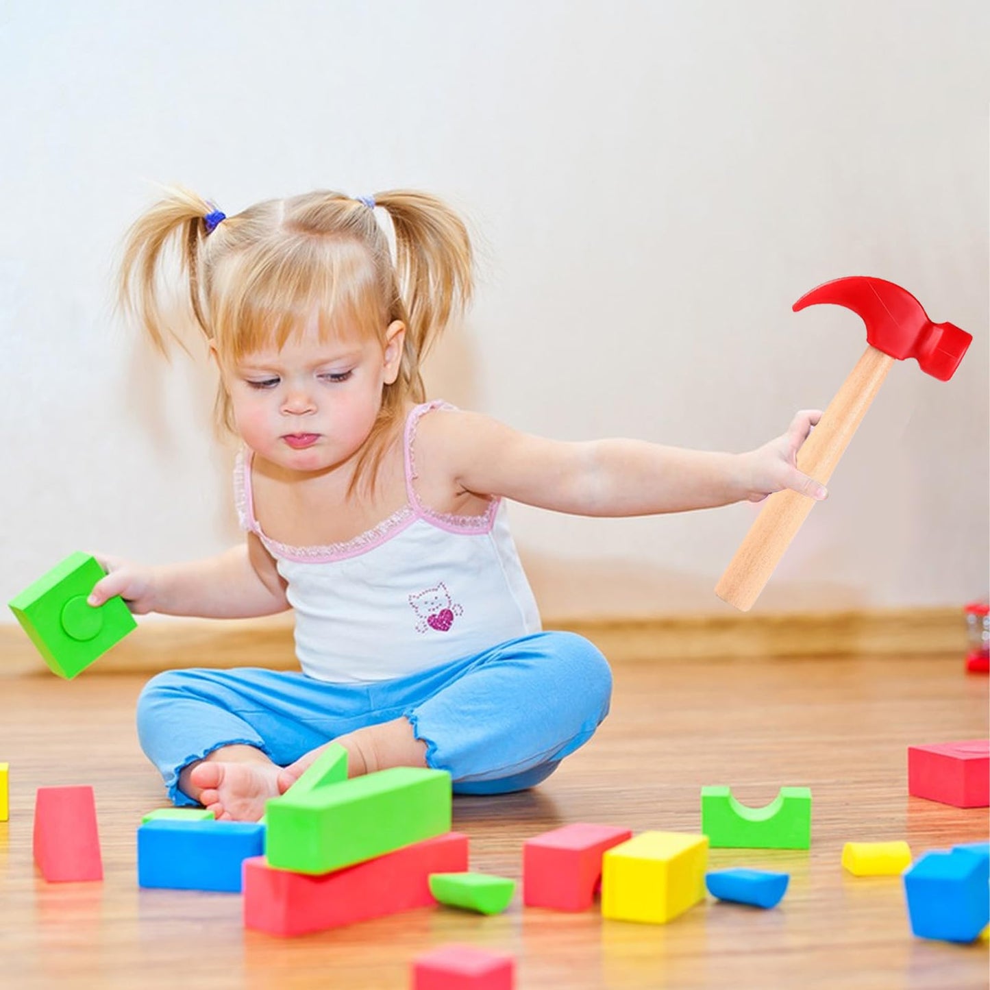 AIHSUMC Kids Wooden Hammer Toy Set – 10 Hammers + 100 Colorful Bamboo Tees | Educational & Safe Play