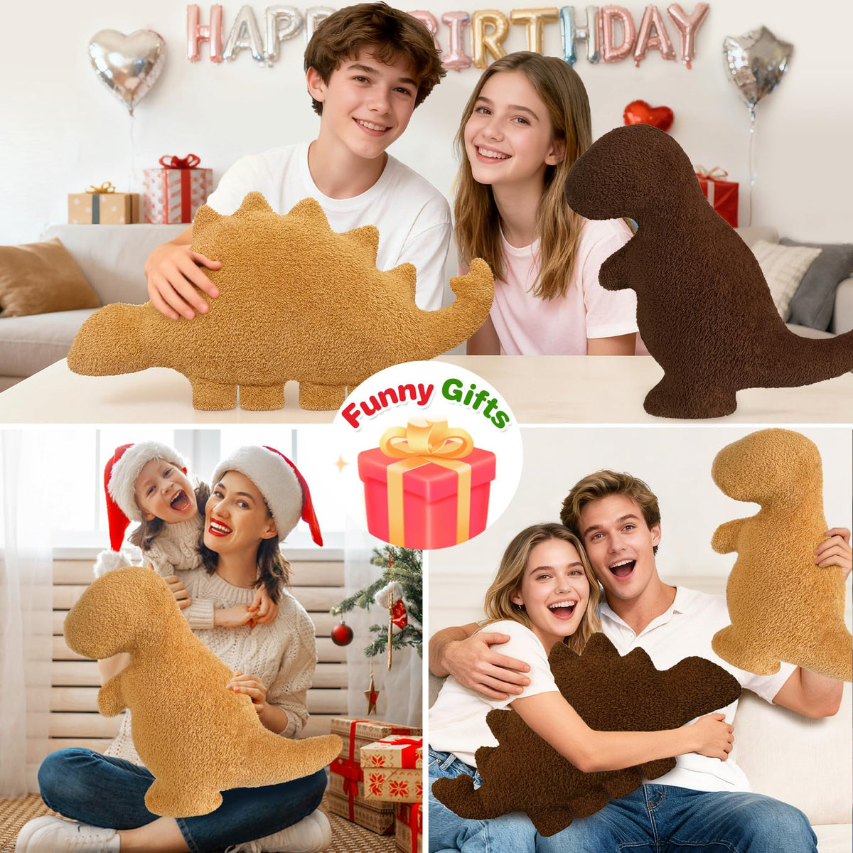Aiideals Dino Nugget Pillow – Chocolate Dino Plush, Large 3-Pack | Funny Birthday Gifts