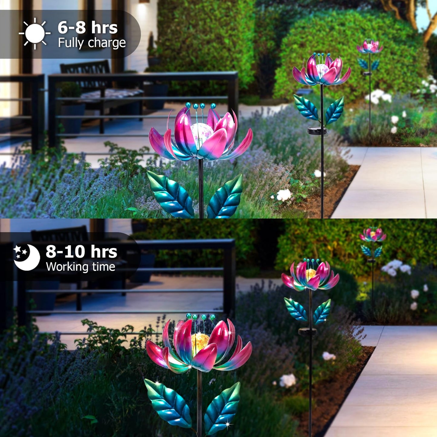 AIINY Solar Purple Metal Flower Wind Spinner – Colorful LED Lotus Garden Decor