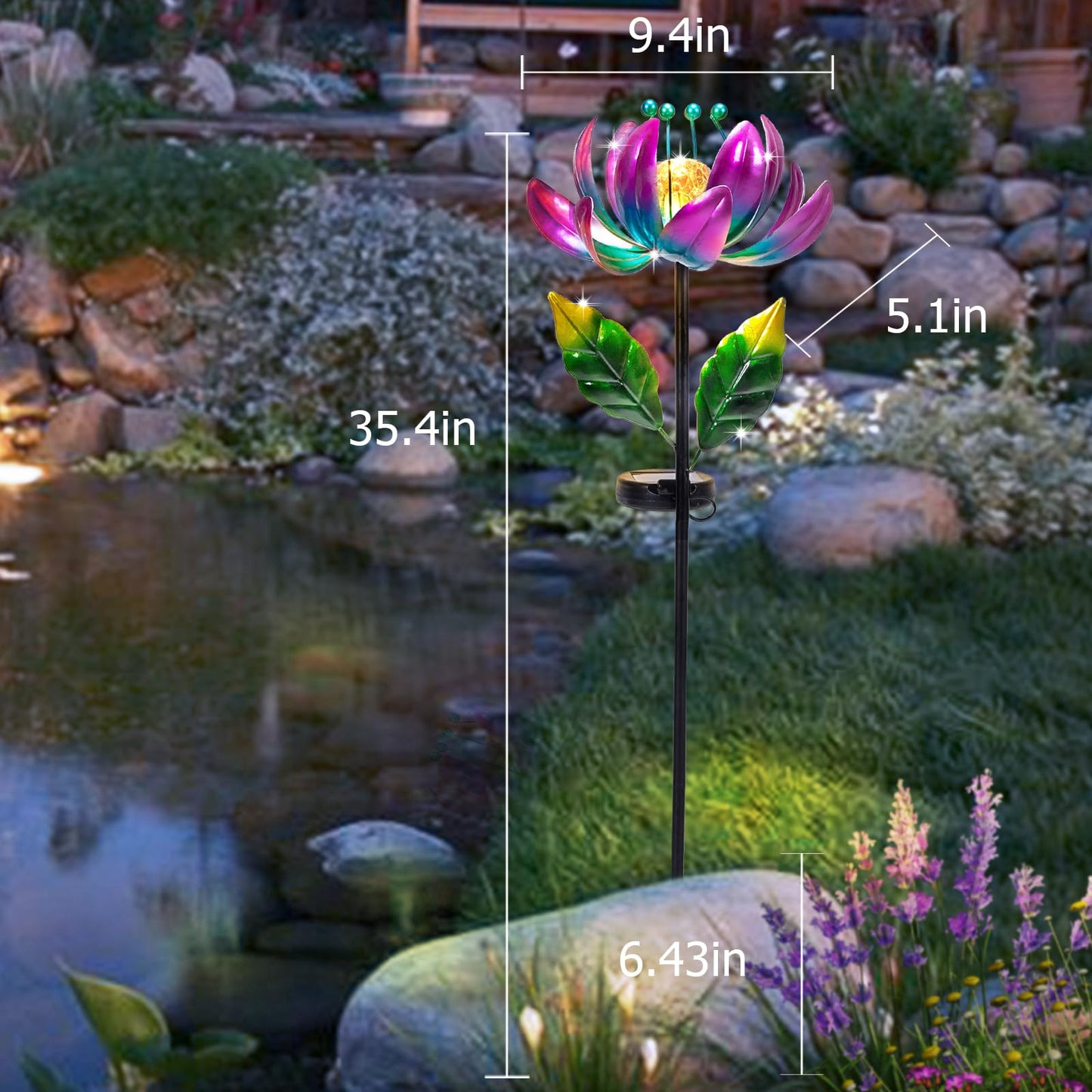 AIINY Solar Purple Metal Flower Wind Spinner – Colorful LED Lotus Garden Decor