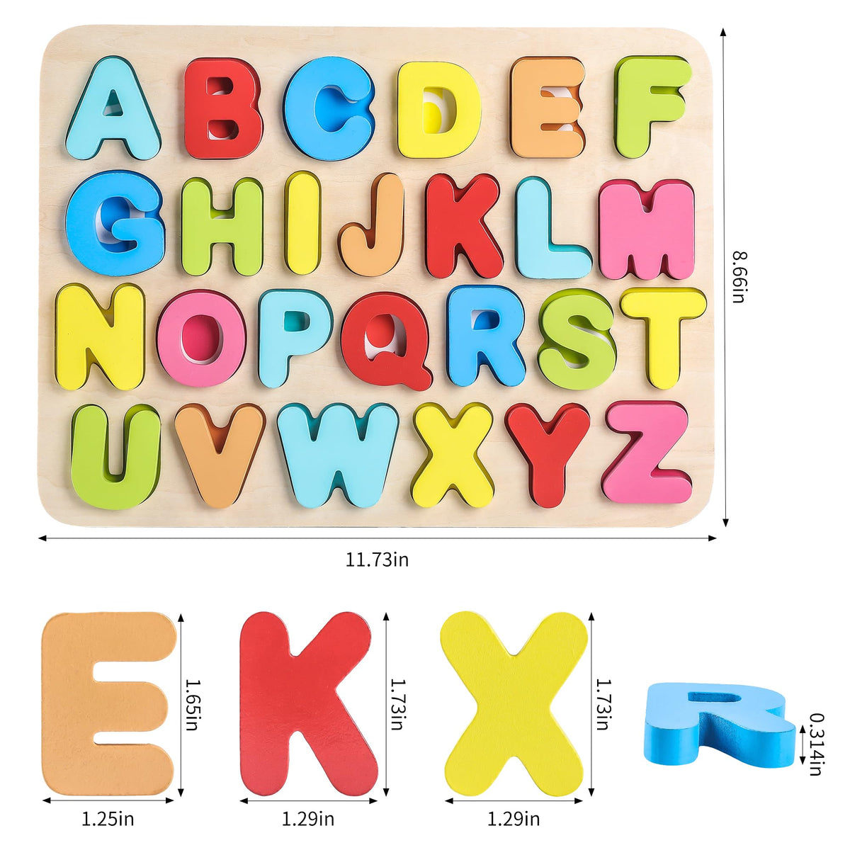 Aile Toddler Wooden Alphabet Peg Puzzle – Montessori Learning Toy for 3-5 Years